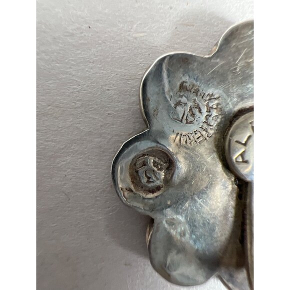 VTG Alpaca Mexico 925 Silver Abalone Floral Clip Earring & Brooch or Pendant Set - Picture 6 of 13
